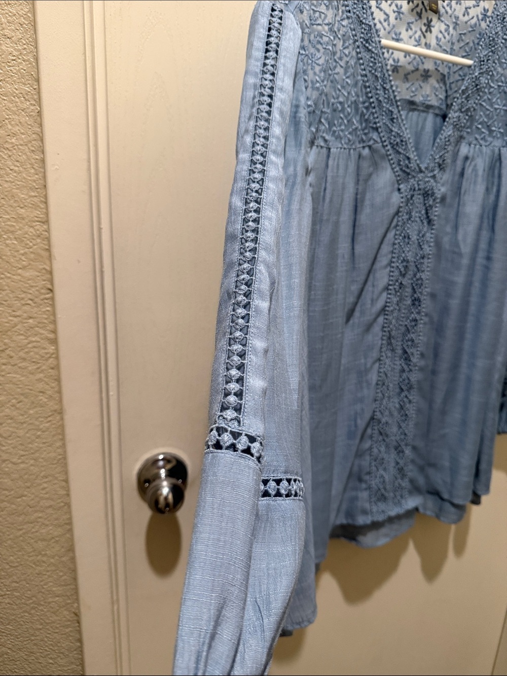 Style & Co. Light Blue Embroidered V-Neck Peasant Blouse - Picture 2 of 5